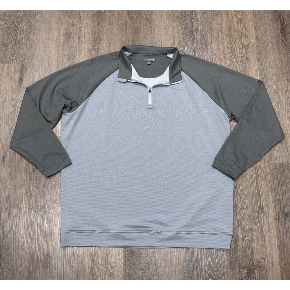 Peter Millar Perth Performance 1/4 Zip Mens XXL Crown Sport Golf Gray Striped